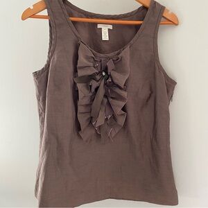 J. Crew Silk and Cotton Brown Ruffle Front Sleeveless Feminine Earthy Tank Top